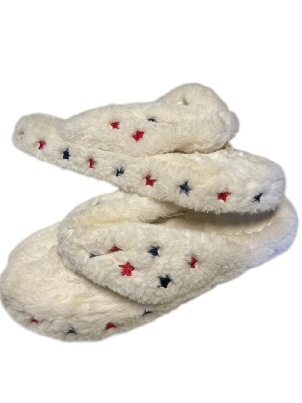 Auden White Fuzzy Star Print Slip-On Slippers Size 9/10
